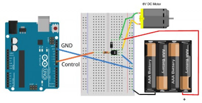 Компоновка макетной платы для управления двигателем при помощи Arduino