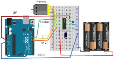 Подключение макетной платы с микросхемой Н-моста к Arduino