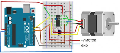 Компоновка макетной платы для управления биполярным шаговым двигателем с Arduino